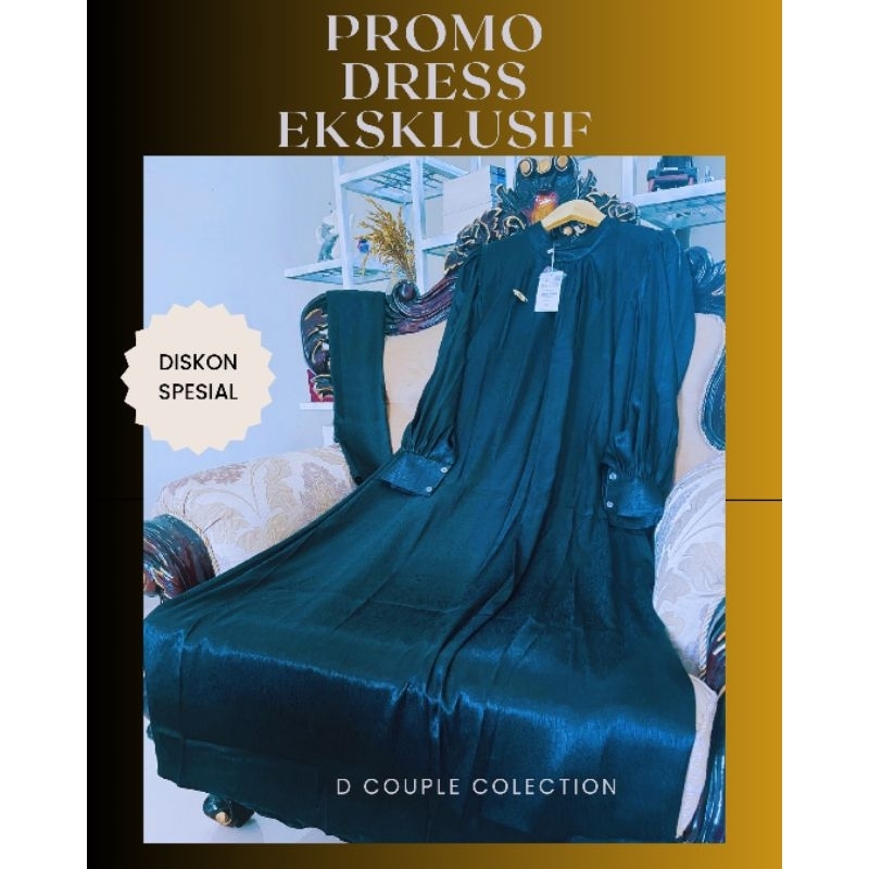 Gamis Hitam Set Hijab Bahan Silk Serat | Gamis Pesta|Gamis mewah| Gamis silk| D COUPLE|by alvaro col