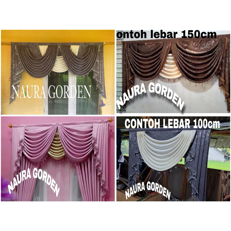 Gorden Poni saja Gelombang Spanyol Kombinasi Jendela Pintu Rumah Lebar 2 meter 3 meter Mewah Cantik