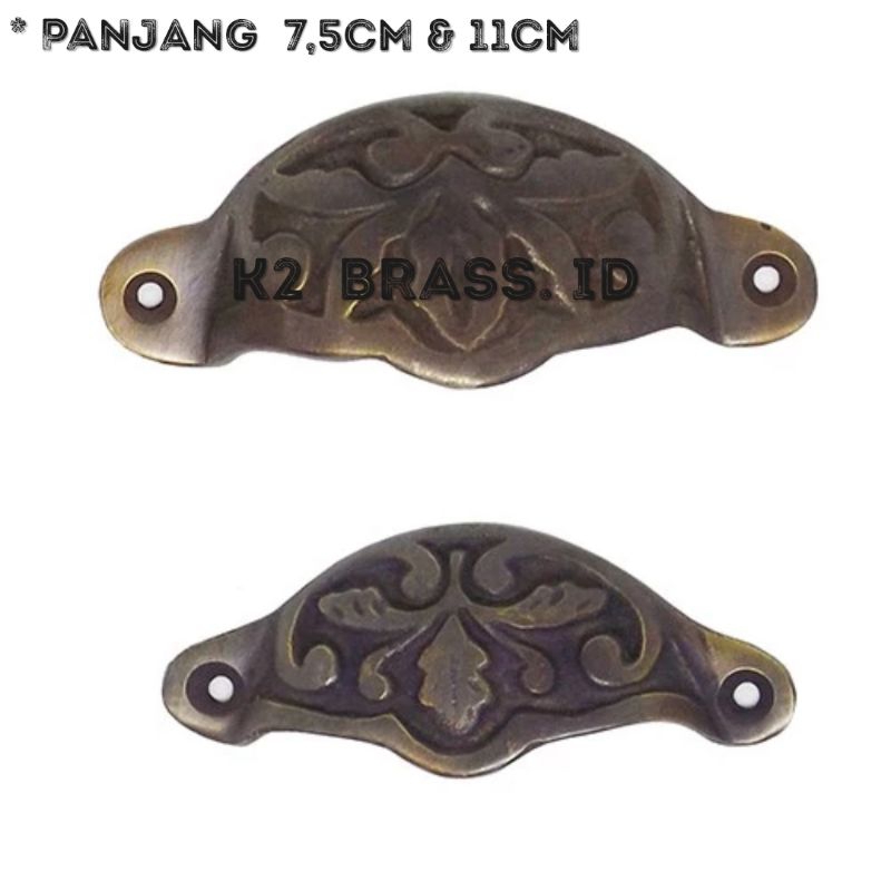 Handle / Tarikan Laci Lemari Jendela Pintu Rumah Aluminium Knop Kerang Ukir 11cm