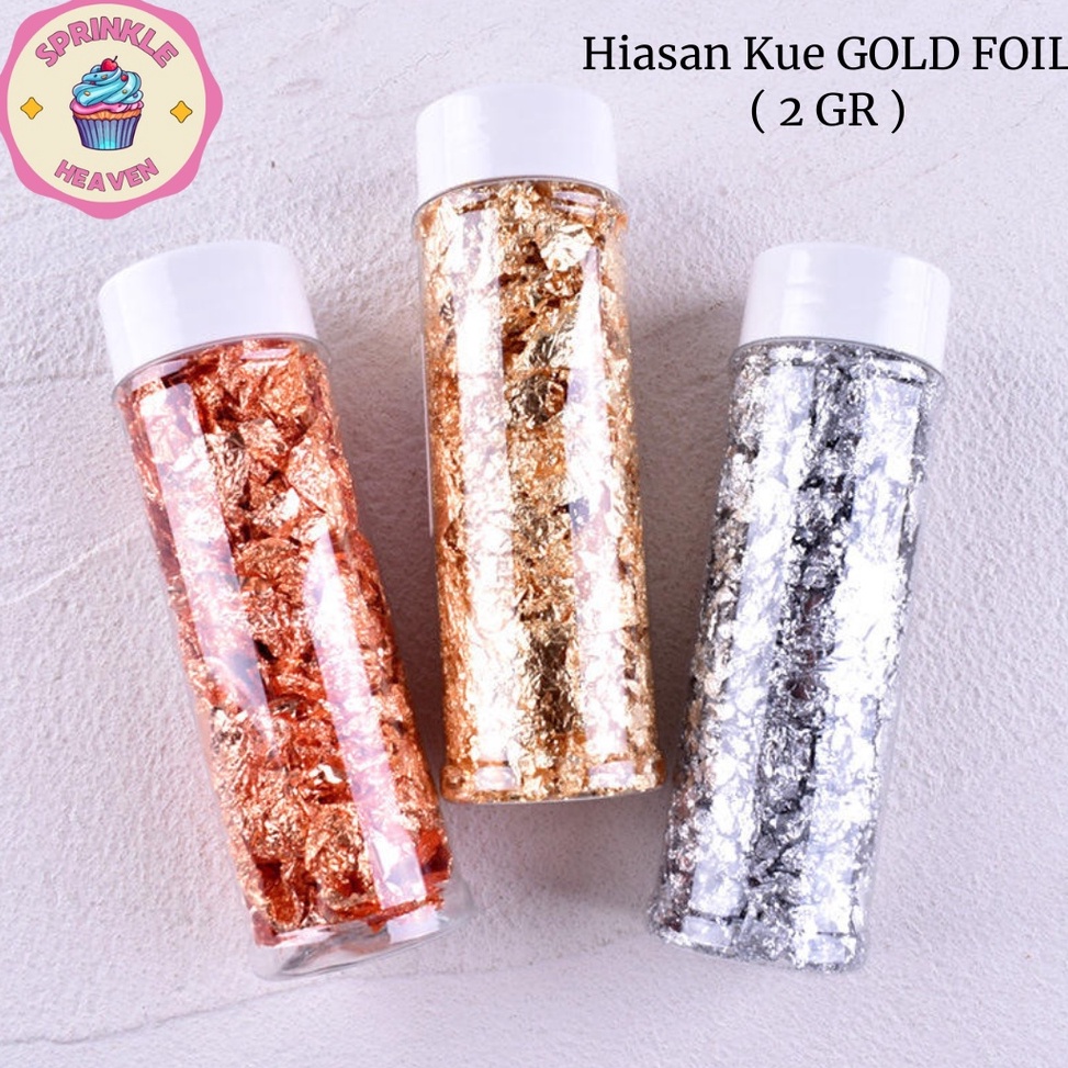 

Direkomendasikan Gold Silver Rosegold Foil Leaf FLake Paper Hiasan Kue Cake Tart Art 2 GRM