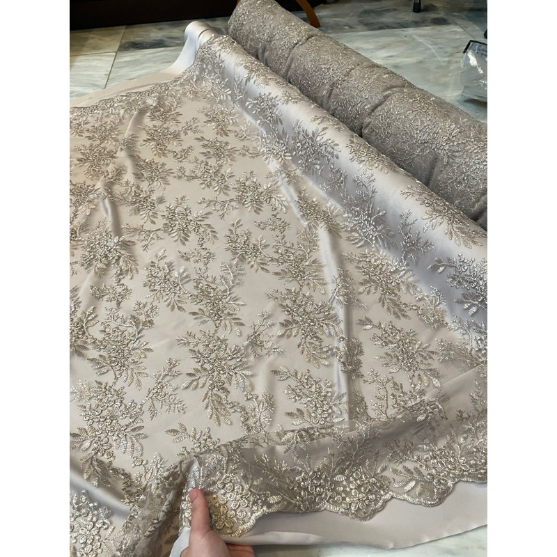 Bahan Brokat Brukat Tile Bordir Kebaya Alana Series Warna Coksu Coklat Susu Nude