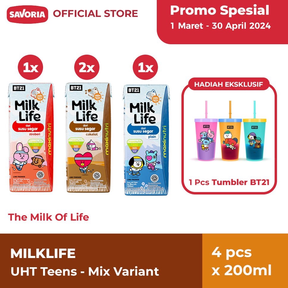 

Subsidi MilkLife UHT Teens Mix Variant 4 Pcs x 2ml Tumbler BT21