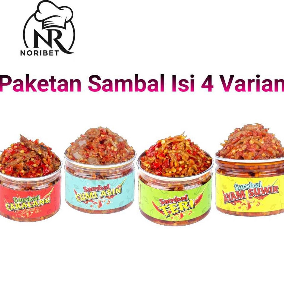 

Cuma Sehari NR Noribet Paket 4 Set Sambal Ikan Cakalang Cumi Asin Teri Medan Ayam Suwir