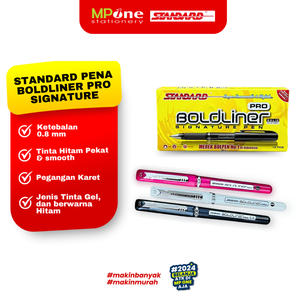

(1PCS) Standard Pena Boldliner Pro Signature Pen Solid 0,8mm Hitam / Pulpen Bold 0,8 STD Pena Tanda Tangan dan lainnya