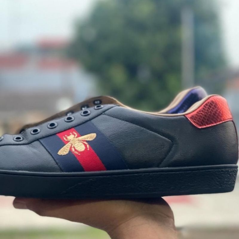 GUCCI ACE BEE CASUAL SNEAKERS BLACK HIGH SECOND MULUS MURAH