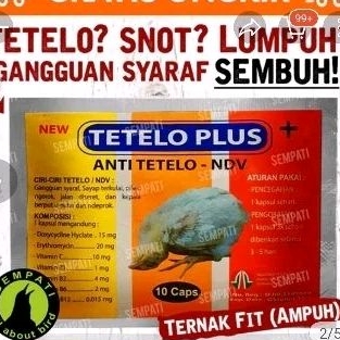 TETELO PLUS 10KAPSUL OBAT ANTI TETELO NDV KEPALA BERPUTAR AYAM MERPATI BEBEK