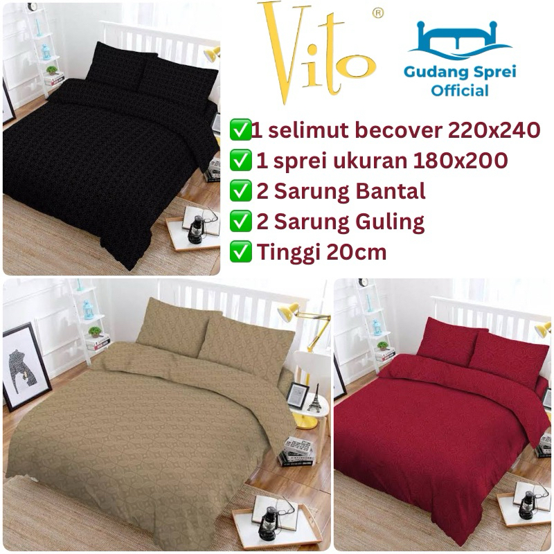 Bedcover Vito 180x200 Aesthetic Motif terbaru Polos Embos Vito Jacquard King Size Flat/Fitted/Karet