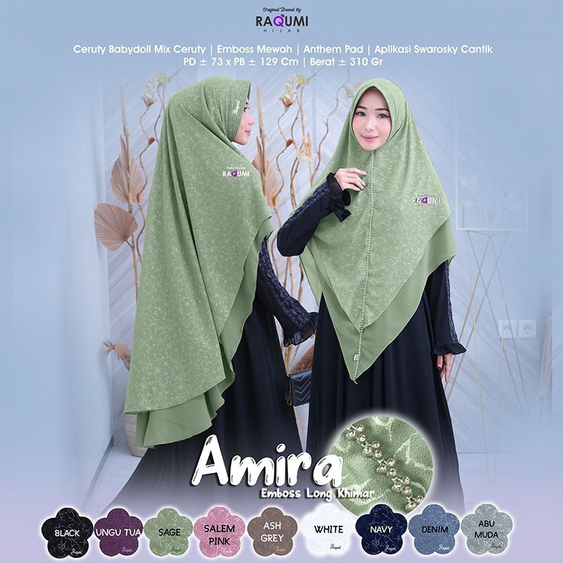 Amira long khimar original raqumi // hijab ceruty motif // hijab layer // khimar jumbo