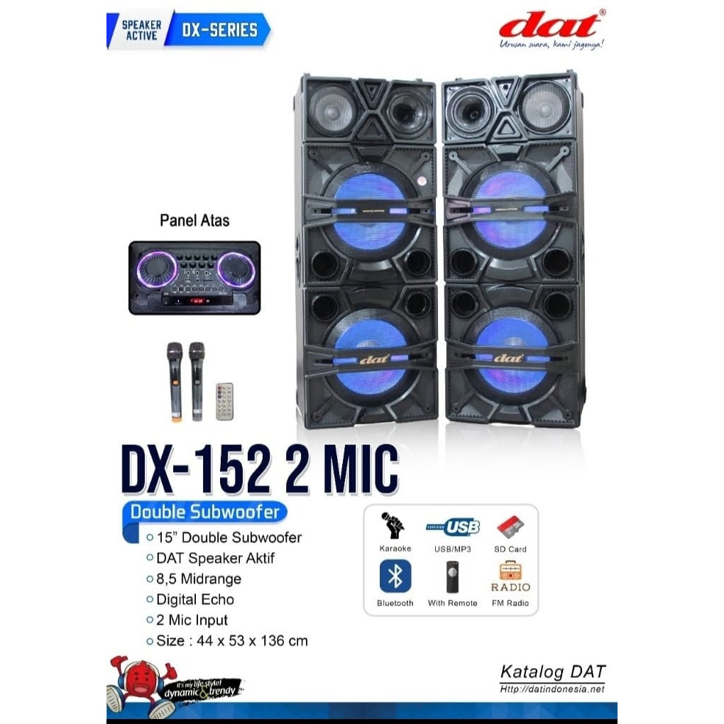 Speaker DAT DX-152 Speaker Aktif 15 Inc Double Subwoofer Free 2 Mic Wireless