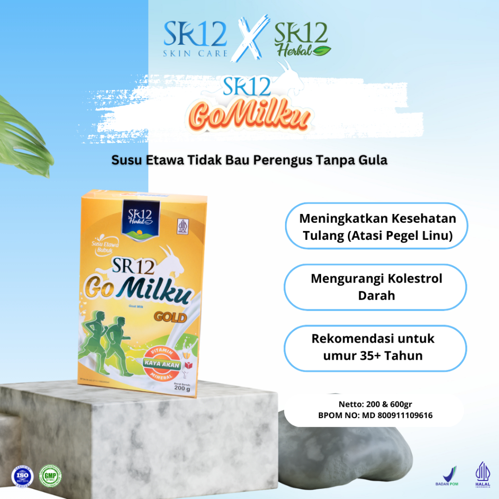 

Gomilku Gold SR12 200gr - Susu Kambing Etawa Bubuk Lebih Gurih dan Ampuh Cegah Osteoporosis / Rendah Lemak