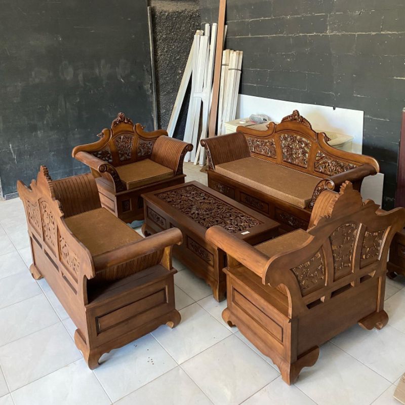 kursi tamu ukiran Madura kayu jati Jepara, kursi tamu kayu jati ukiran madura