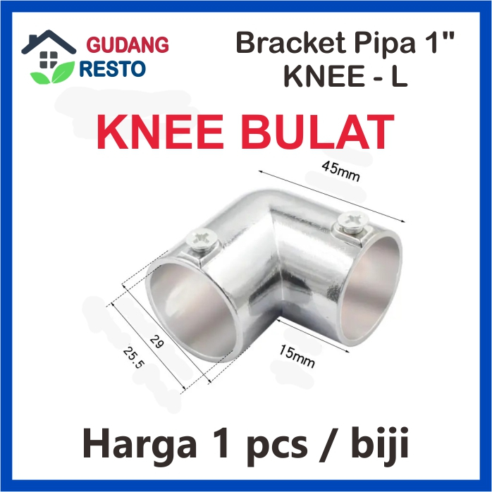 Bracket Pipa Bulat 1" Besi SOK Konektor Knee L Sudut 1 Inch 25mm 25 mm Gorden Lemari Baju Tirai Peny
