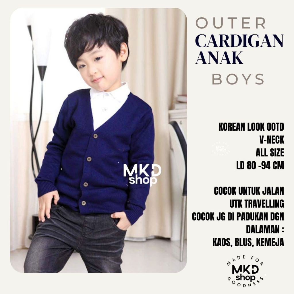 Cardigan Anak Cowok Leher V Wessley / V-Neck Boy Cardigan Teens