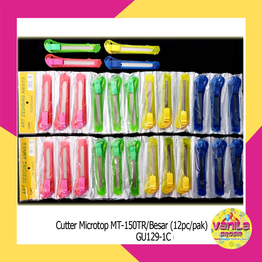 

(12Pcs) Cutter, cutter (Besar) transparan, cutter transparan warna warni, pisau cutter, cutter microtop besar