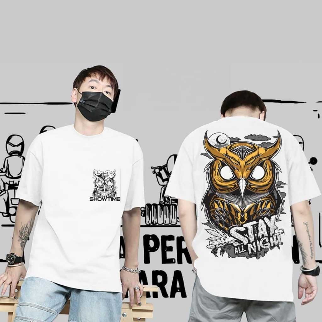 ACEH BAJU KAOS DISTRO PRIA WANITA BERGAMBAR DEPAN BELAKANG MOTIF BURUNG HANTU