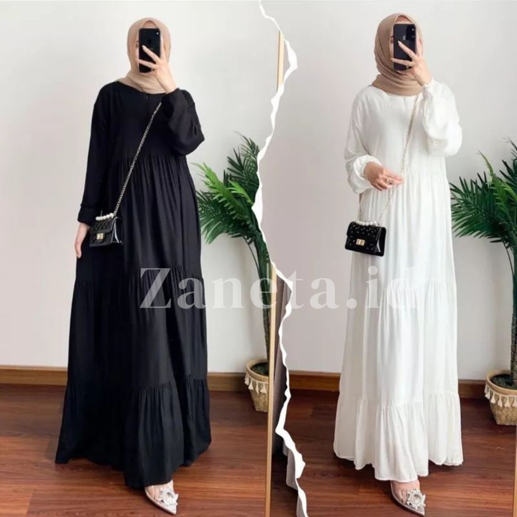 Gamis HANUM Gaun Baju Wanita A Line Bodycon Maxi Casual Style Dres Gamis Korean Lengan Panjang/pende