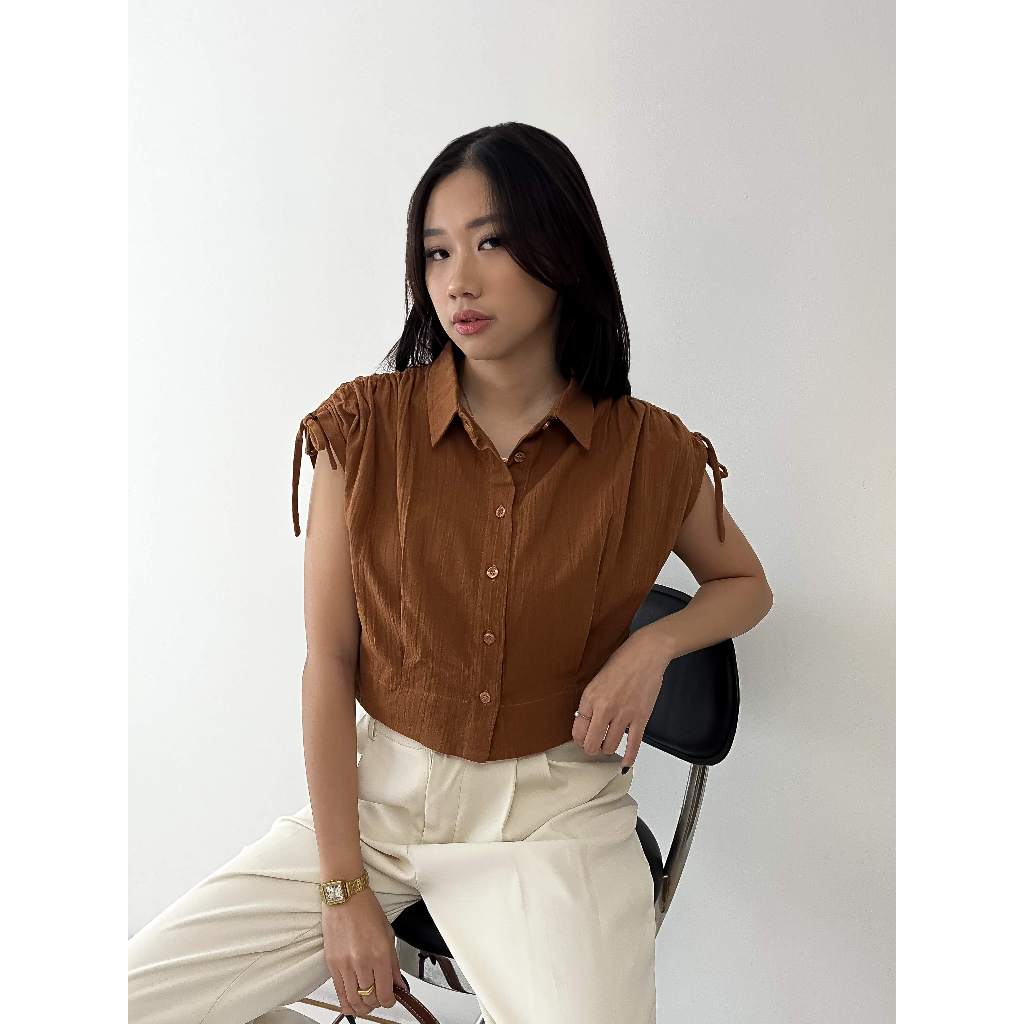 CAMA Lora Top | Korean Ribbon Crop Top Kancing Depan