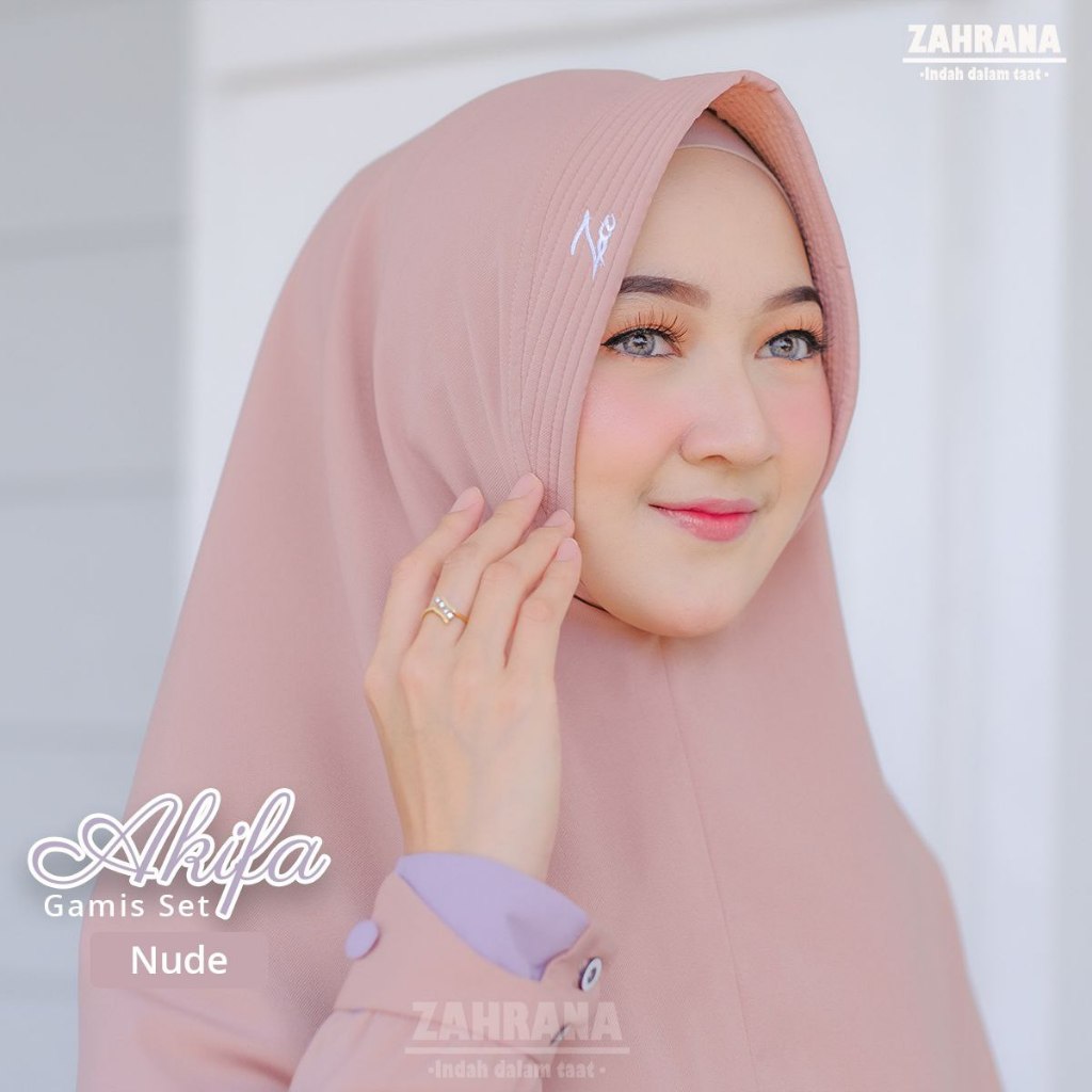 Zahrana Gamis Syari Akifa Size L Set Khimar Motif Polos Cantik