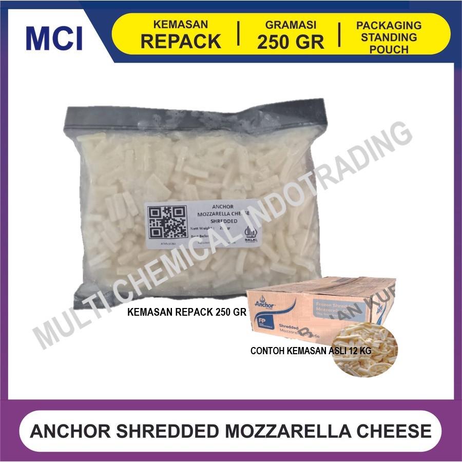 

ANCHOR SHREDDED MOZZARELLA CHEESE REPACK 250 GR / KEJU MOZARELLA PARUT