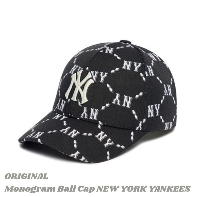 TOPI AUTHENTIC HAT 100%MONOGRAM Ball Cap Classic Jacquard Monogram Black white MLB-NY
