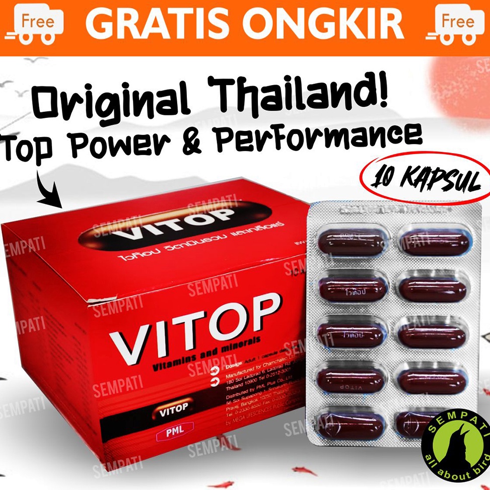 ART W83U Vitop 1 Strip 1 Kapsul Import Thailand Vitamin Doping Ayam Laga Jago Aduan Pertarung Jantan Bangkok Suplemen Obat Vitamin Ayam Burung Merpati Nafas Panjang