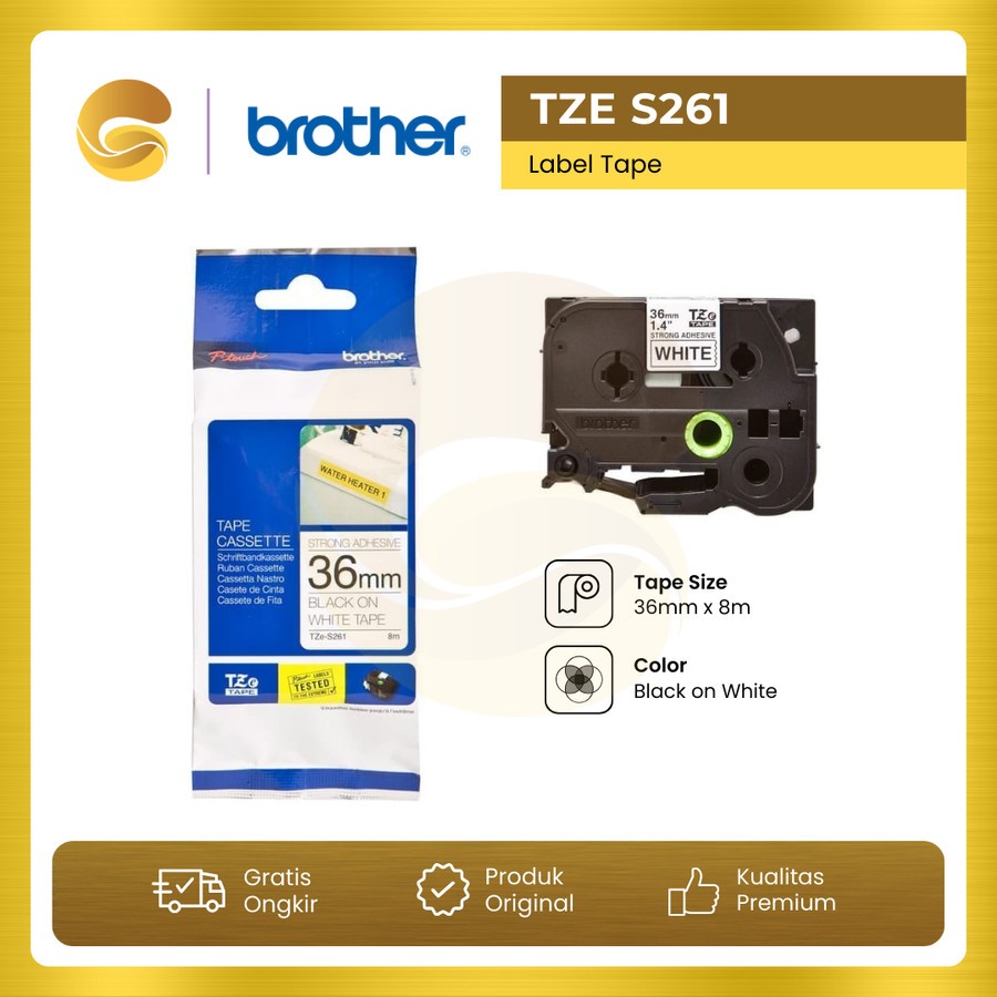 

Brother Label Tape TZE-S261 Strong Adhessive 36mm black on white