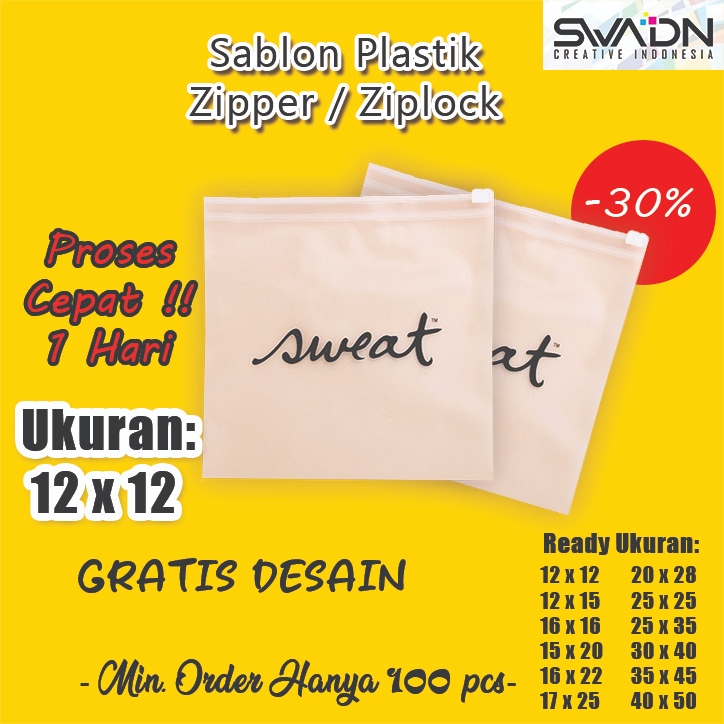 SABLON PLASTIK ZIPPER 12 X 12 / Plastik Baju / Plastik Klip / Ziplock / Sablon plastik / zipper