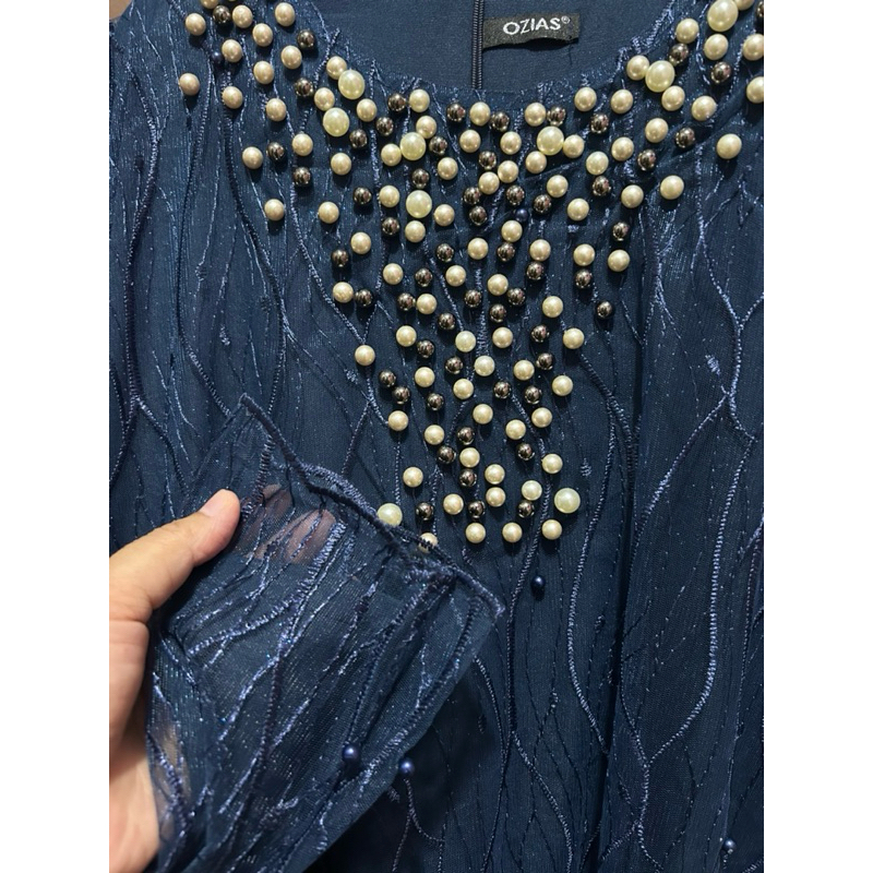 Gamis brukat mutiara navy