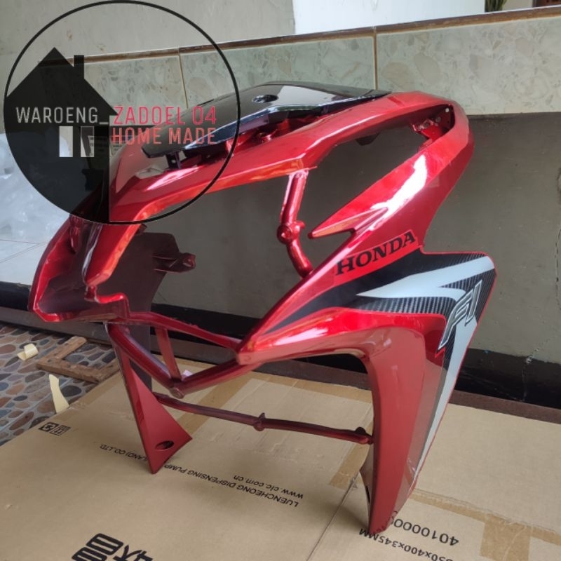 Cover Tameng Depan Set Striping Honda Vario Techno 125 Fi Old Merah Maroon