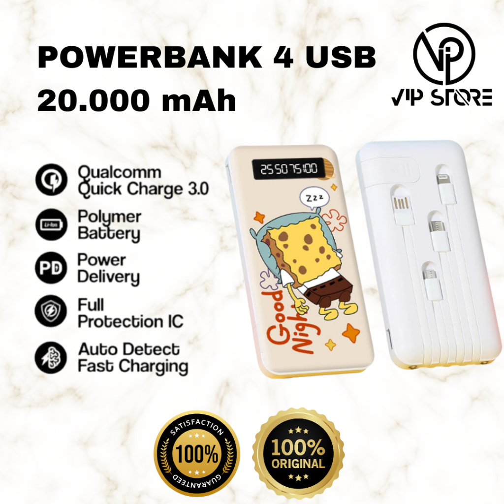 ✅GARANSI✅ Powerbank 20000mAh 4 Kabel Fast Charging Digital Display 5MD