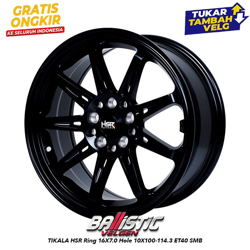Velg HSR Wheel Type TIKALA Model Terlaris Ring 16 Lubang Baut Double PCD 5X100 & 5X114,3 Full Black