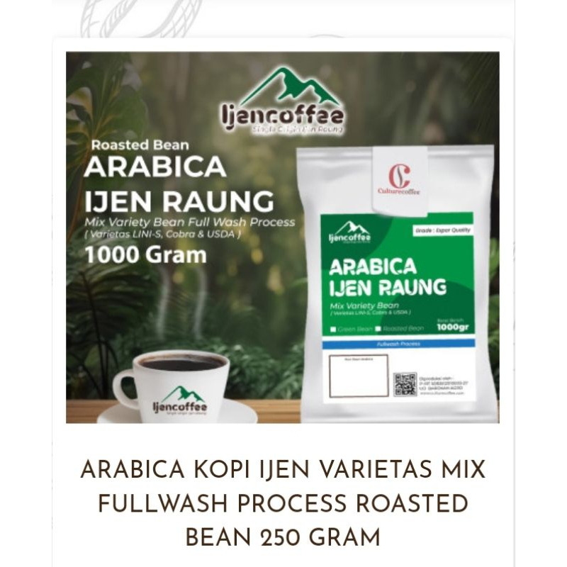

Arabika ijen raung fullwash 250gr Biji Roasting