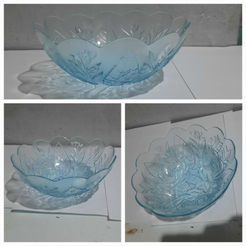 Mangkok kaca / Mangkok beling bening motif bunga timbul