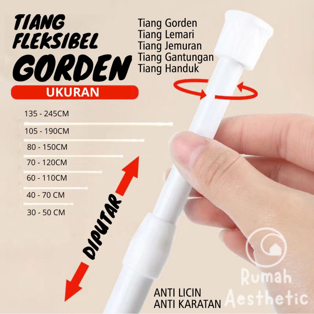 Tiang Fleksibel Gorden Kolong Dapur Tanpa Paku + Bracket Tempel