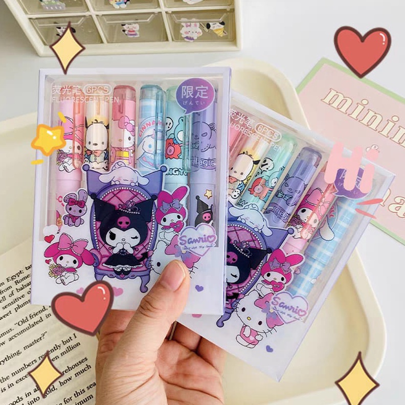 

ART U3E Highligter Stabilo Sanrio isi 6pcs Spidol Warna warni Motif Sanrio TheHansCornewr