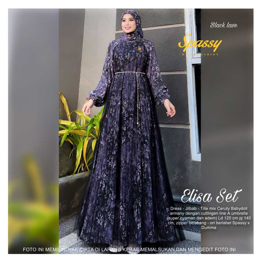 Elisa Set Hijab / Melvin Ori by Spassy x Dumma / Gamis Maxi Dress / Bahan Ceruti Babydoll mix Tile B
