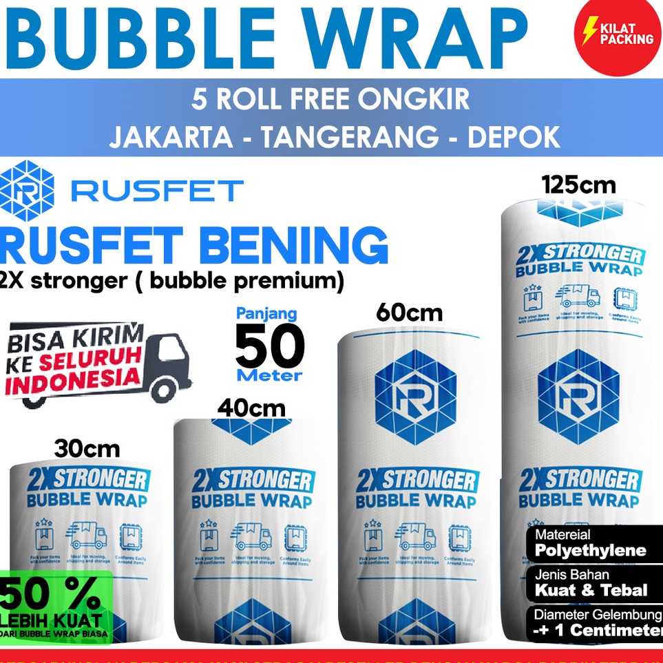 

Murah Terkini Plastik Bubble Wrap 5Meter RUSFET Bubblewrap Buble Packing Babel Wrap Tebal ROLL