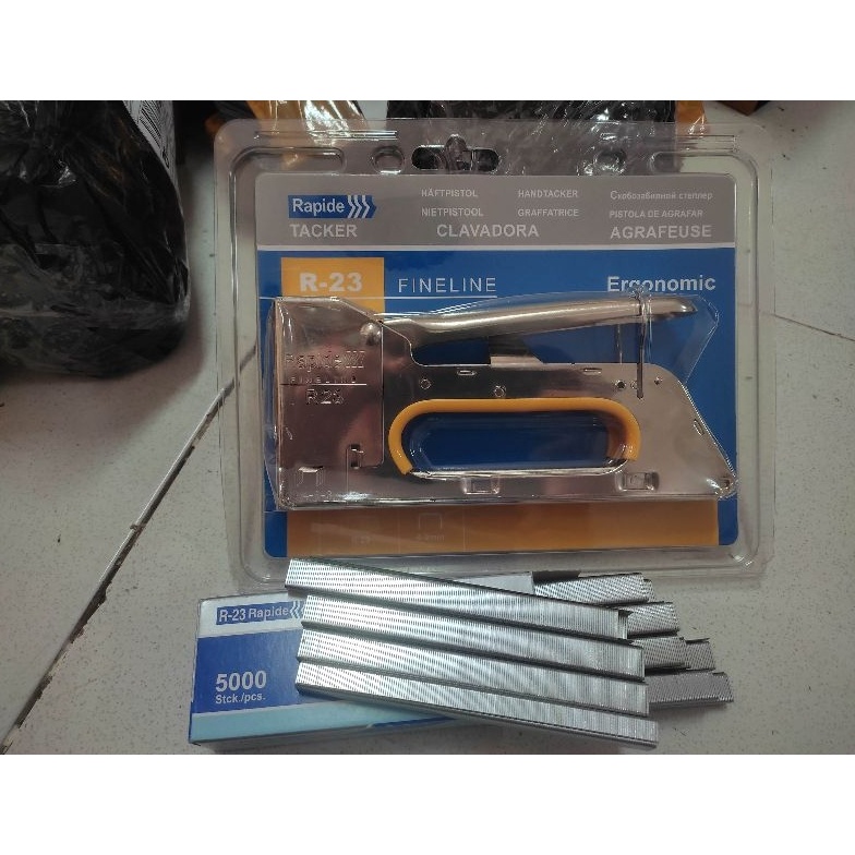 

ART R49C Paket Rapide Staples Tangan Plus Isi Staples 136 138mm 5 Pcs Gun Tacker Rapide R23 Rapide Gun Staples Jok Tenda Terpal