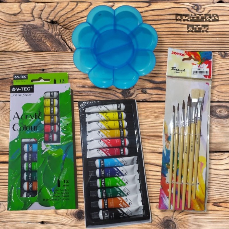 

KODE M4U5 Paket Lukis 3 In 1 Cat Acrylic VtecBenefit Kuas Joyko Br1 Palet