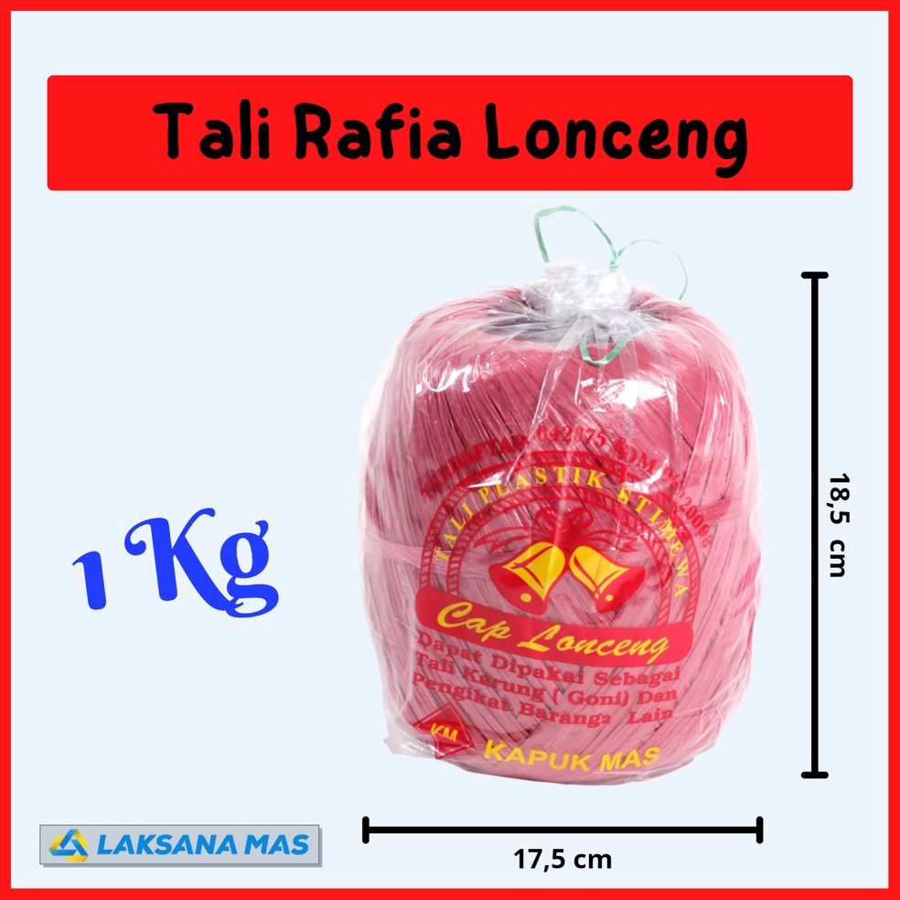 

ART R48V Tali Rafia Plastik Laksanamas Merek Lonceng Warna MerahBiruKuningHijau Ukuran 1kg di JakartaTangerangDepokBekasi