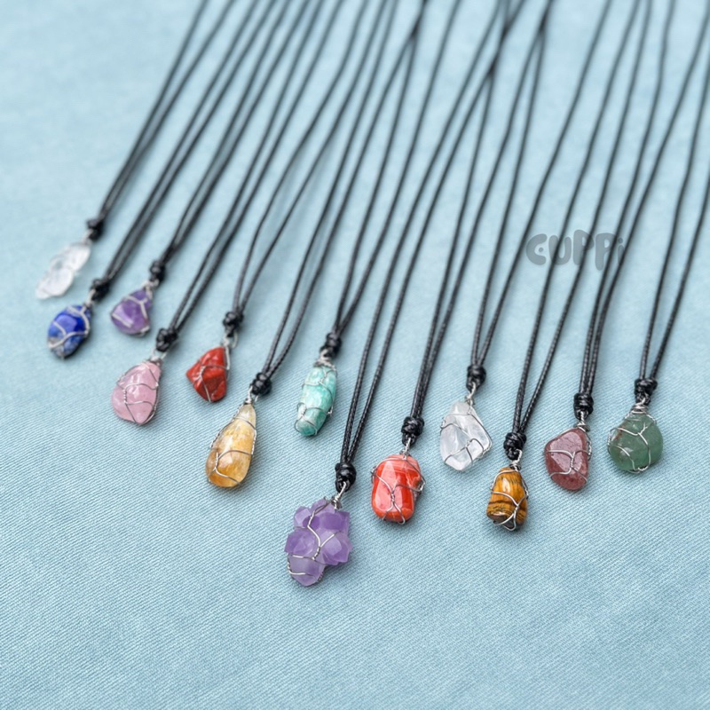 Crystal Wired Necklace / Natural Wire Wrapped Crystal / Kalung Batu Alam y2k / Gemstone Necklace by.
