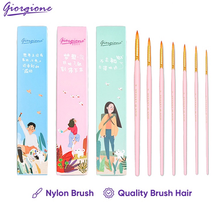 

KODE V2R7 Giorgione Kuas Lukis Watercolor Pen Paint Brush Pena Cat Air 7 Pcs Nylon Hair GR7