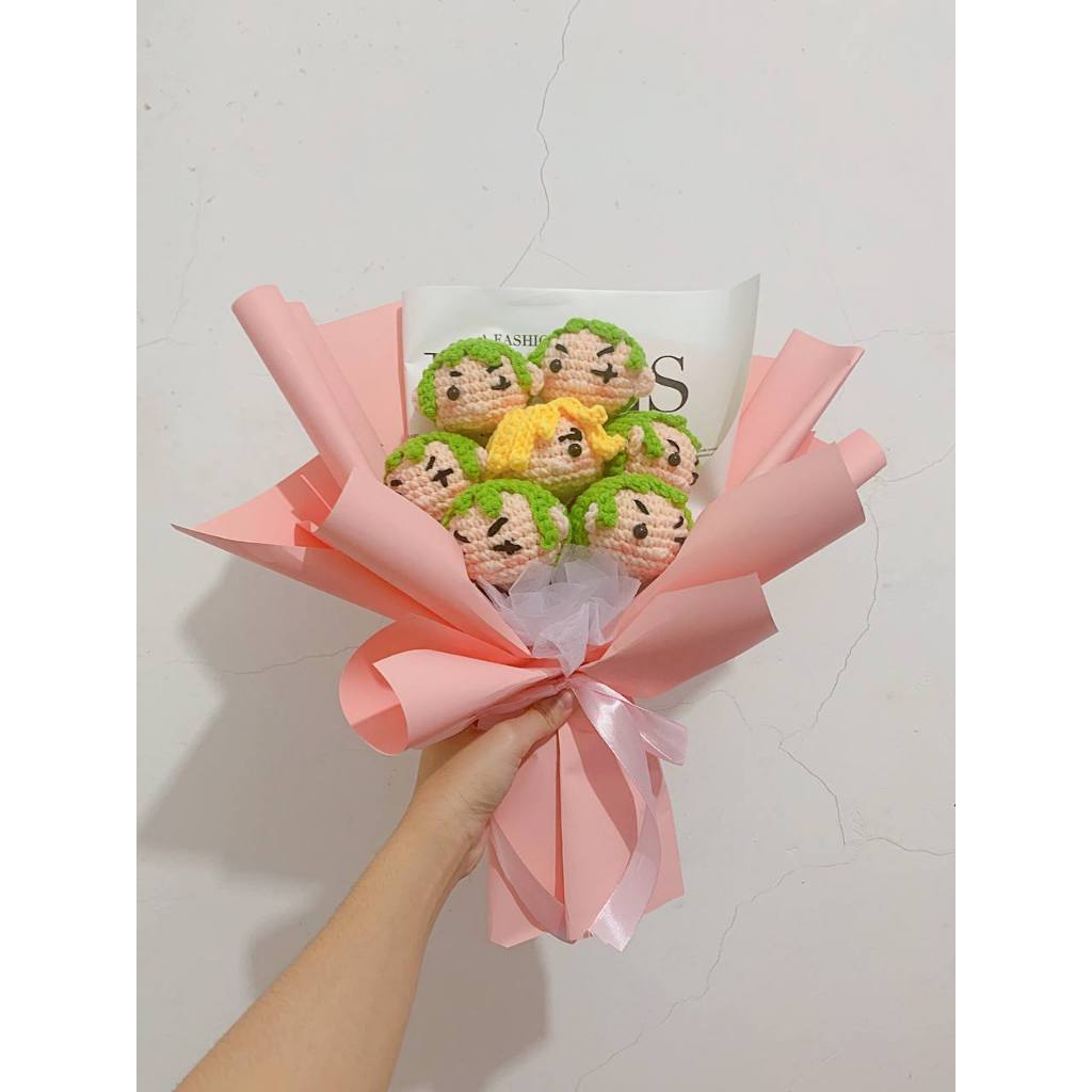 Bouquet Crochet amigurumi One Piece Zoro dan Sanji Custom jumlah boneka hadiah wisuda