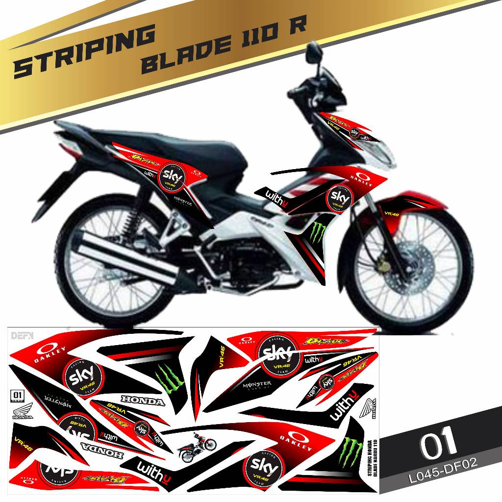 Stiker striping Decal Honda Blade 110 R 2008-2011 Semifullbody Variasi DF02
