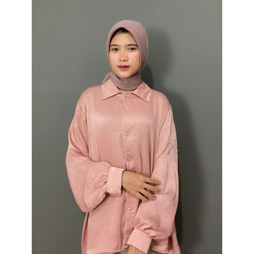 KALEAOUTFIT - MECCA BLOUSE - ATASAN WANITA JUMBO MURAH - KEMEJA POLOS BAHAN SHIMMER - BISA COD