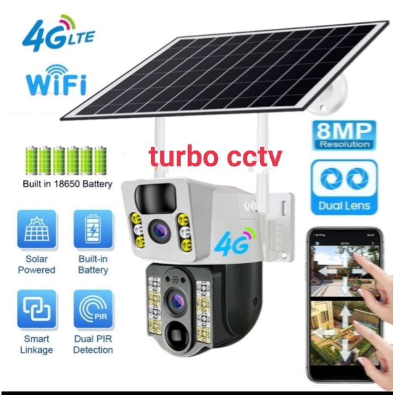 CCTV 4G Dual Lens Solar Panel Camera Outdoor CCTV Camera PIR 8MP