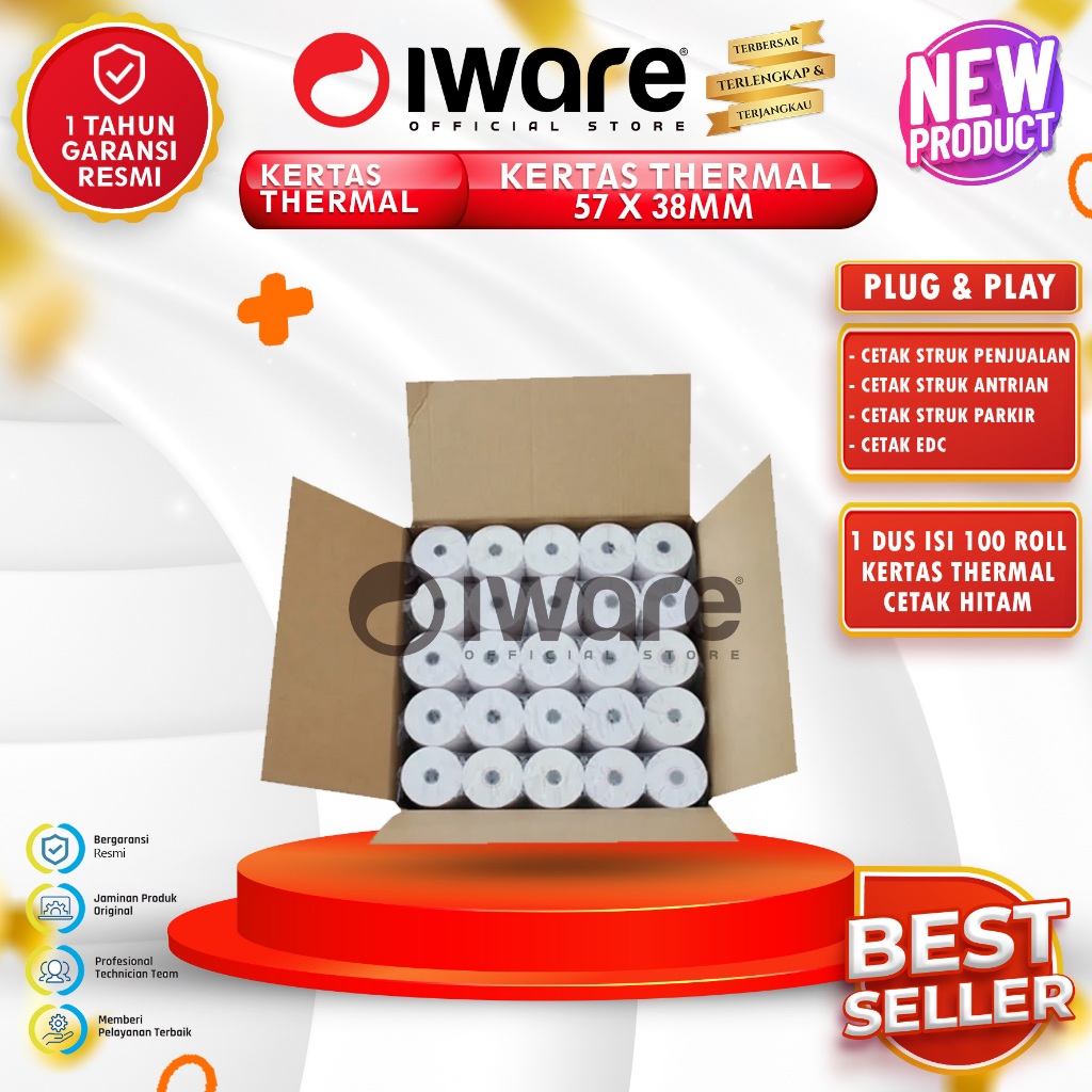 

Iware Kertas Thermal PPOB RP02N 57X40MM 1 Dus isi 100 Roll