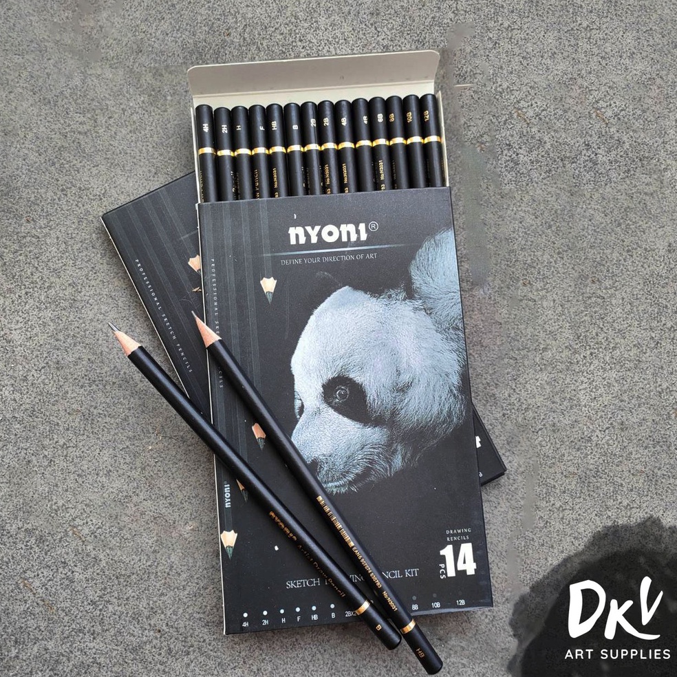 

KODE Y8I9 NYONI Graphite Sketch Pencil Set 14pcs Pensil Kayu Grafit 4H 12B