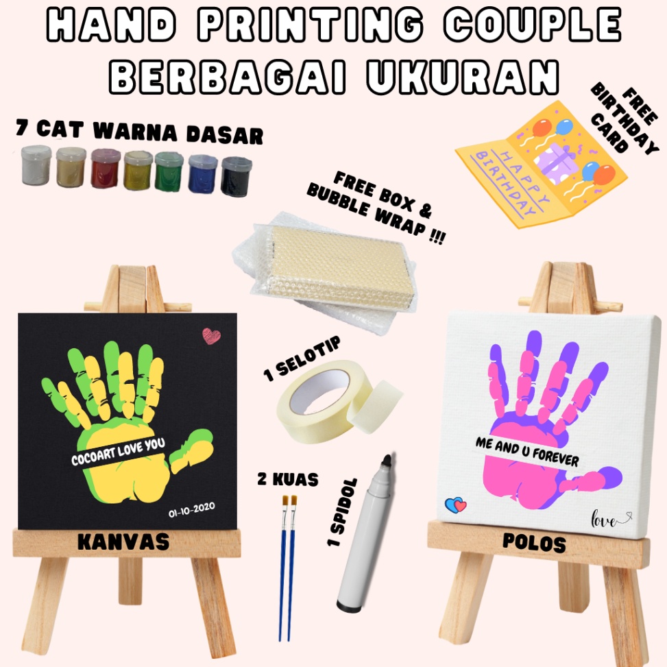 

ART Q55P DIY Hand Printing Kit Hand Painting Kit Couple Kanvas Cap Tangan Couple Canvas Lukis 7 Warna Cat I free box