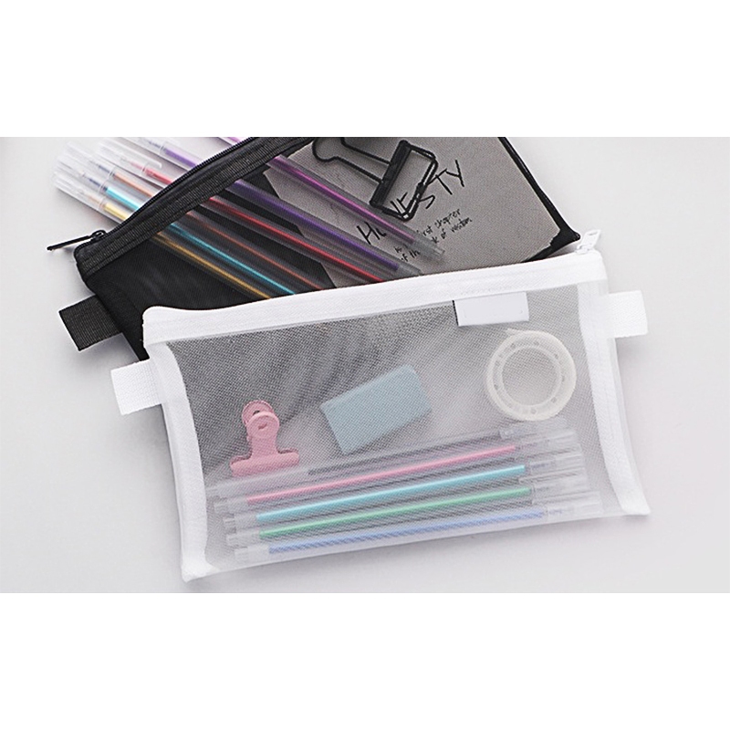 

Tas pena jaring pelajar sederhana tas penyimpanan ritsleting portabel berkapasitas besar transparan tas penyimpanan harian